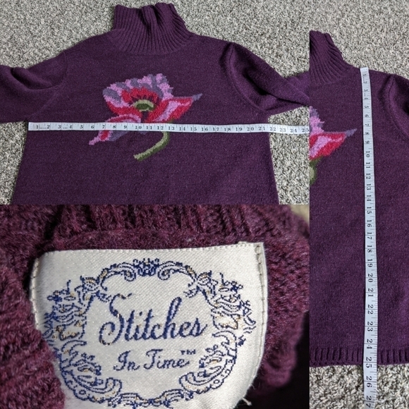 Vintage Stitches In Time purple flower sweater L - Picture 5 of 7